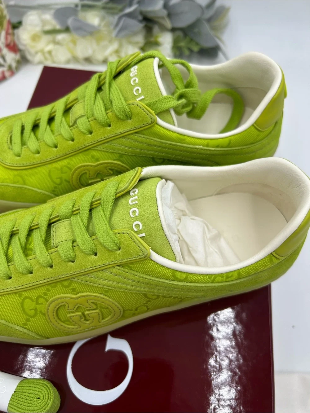 Women's Gucci G 75 suede GG monogram low top sneakers size 37 made in Italy